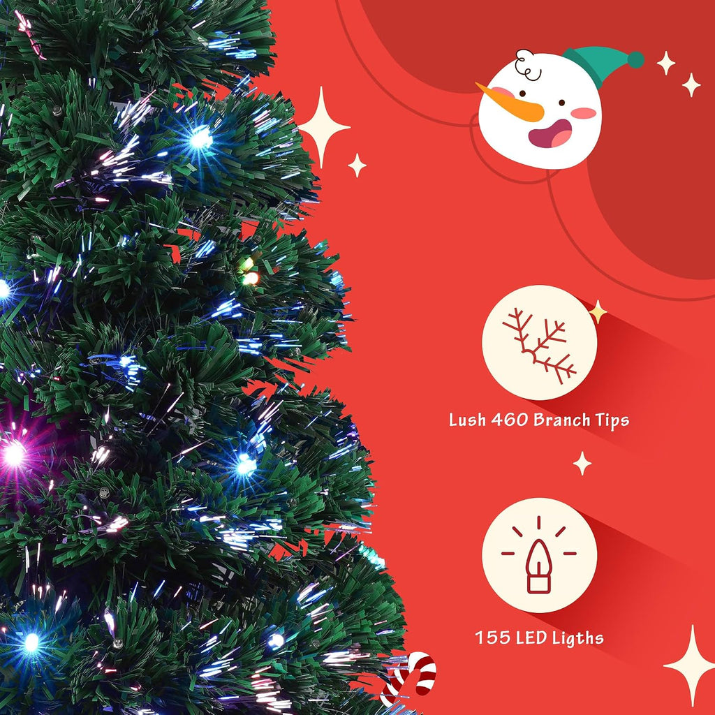Pre-lit Artificial Christmas Tree 4-Piece Set,Optical Fiber Christmas Garland, Wreath and Set of 2 Pcs 3ft Entrance