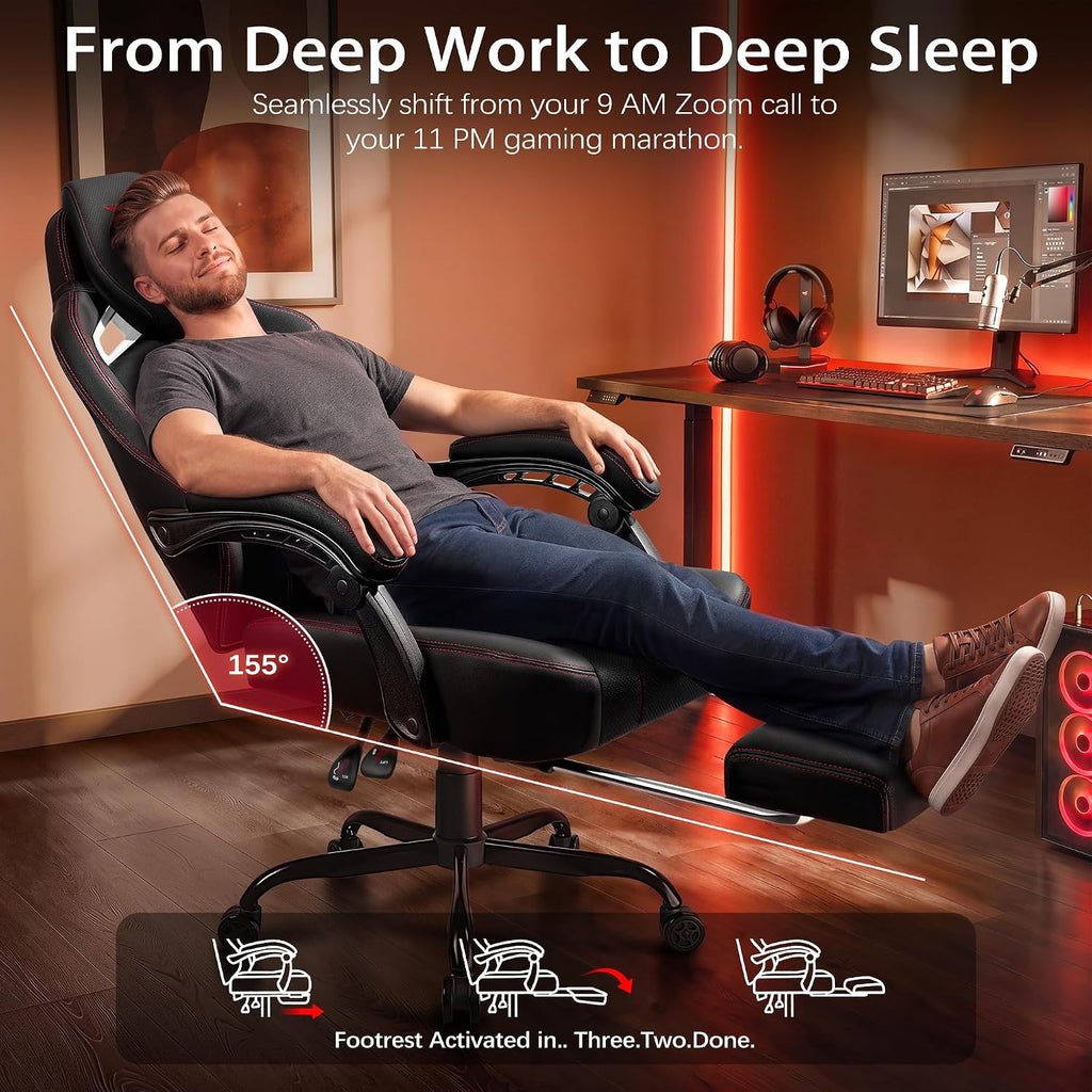 Big and Tall Gaming Chair 400lb Capacity with Footrest | Racing-Style High Back Video Game Chair for Adults, PU