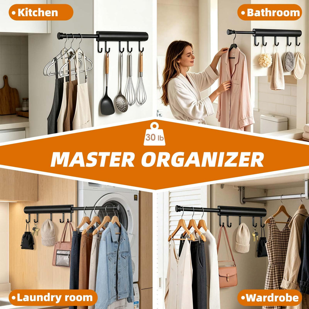 Valet Rod Closet Pull Out 12 Inch Retractable Organizer for Closet Black
