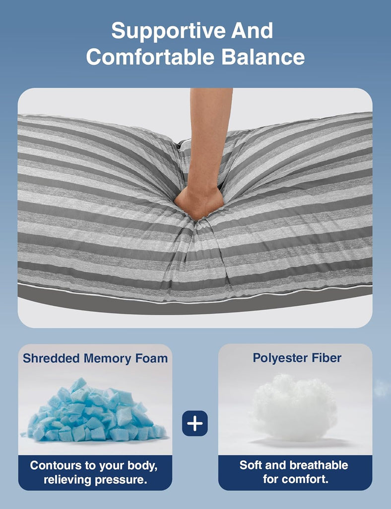 Cooling Body Pillow for Adults, Long Pillow with Memory Foam Adjustable, Firm Support Body Pillow for Side Sleeper