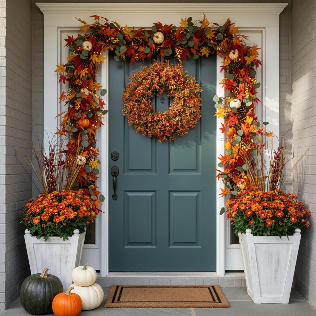 20 Inch Artificial Boxwood Fall Wreath for Front Door
