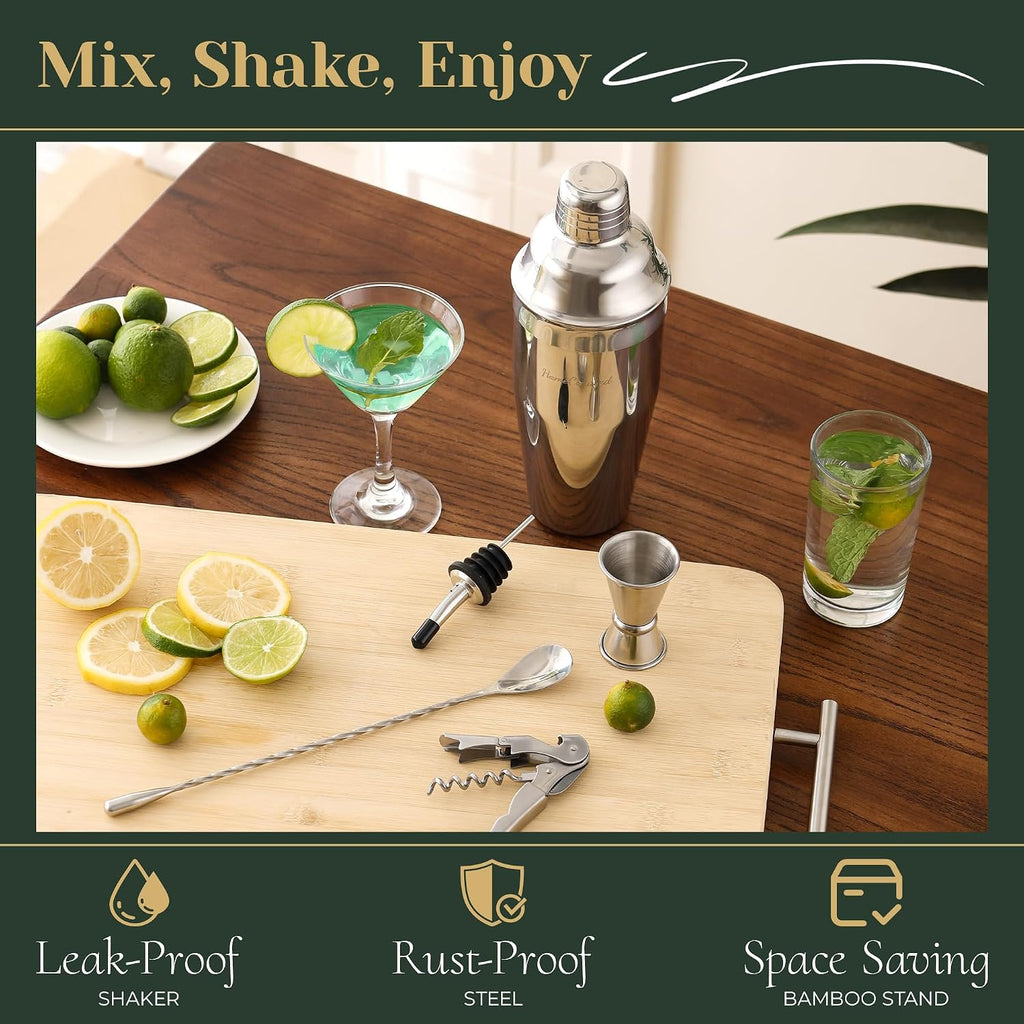 Cocktail Shaker Set,24-Piece Bartender Kit - Complete Bartending Kit Bar Set with Stand,Drink Shaker & Mixer - Set of 24