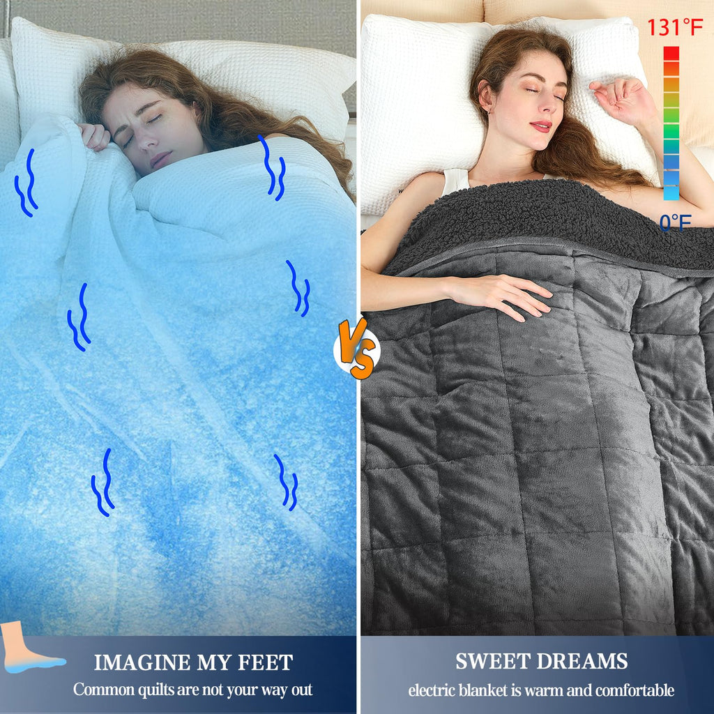 Heated Weighted Blanket for Adults - Sherpa Fleece Electric Throw Blanket (50"x60", 13lbs, Grey) - Thick Soft Warming