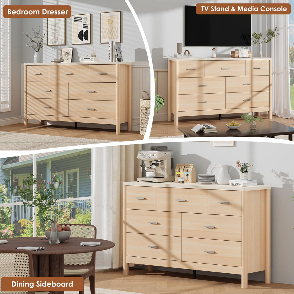 7 Drawer Dresser, Wooden Storage Chest of Drawers, Beige & Oak