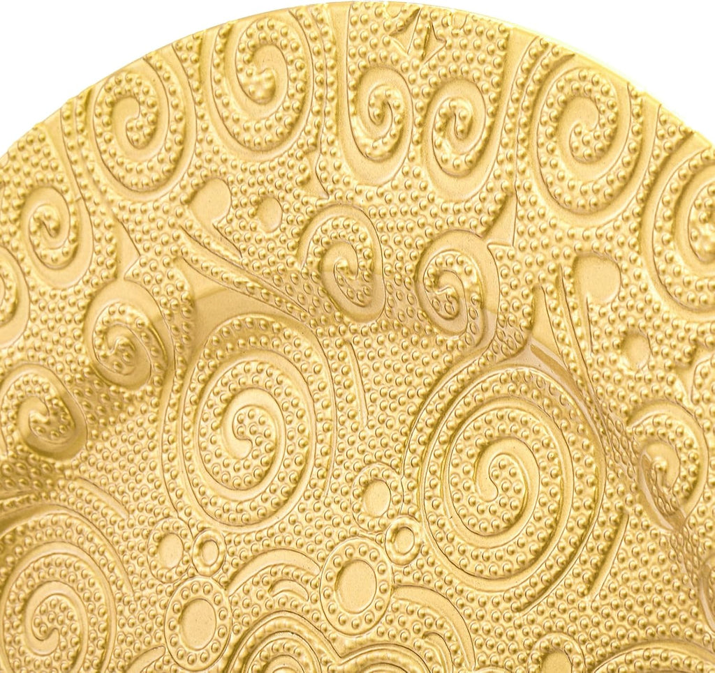 Gold Charger Plates, 13 Inch Plastic Dinner Plate, Reusable Round Phoenix Pattern Elegant Serve Ware Plates - Set of 12