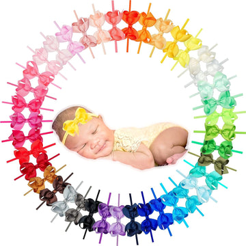 40 Colors 3Inch Super Soft Ribbon Bow Nylon Headbands for Baby Girls