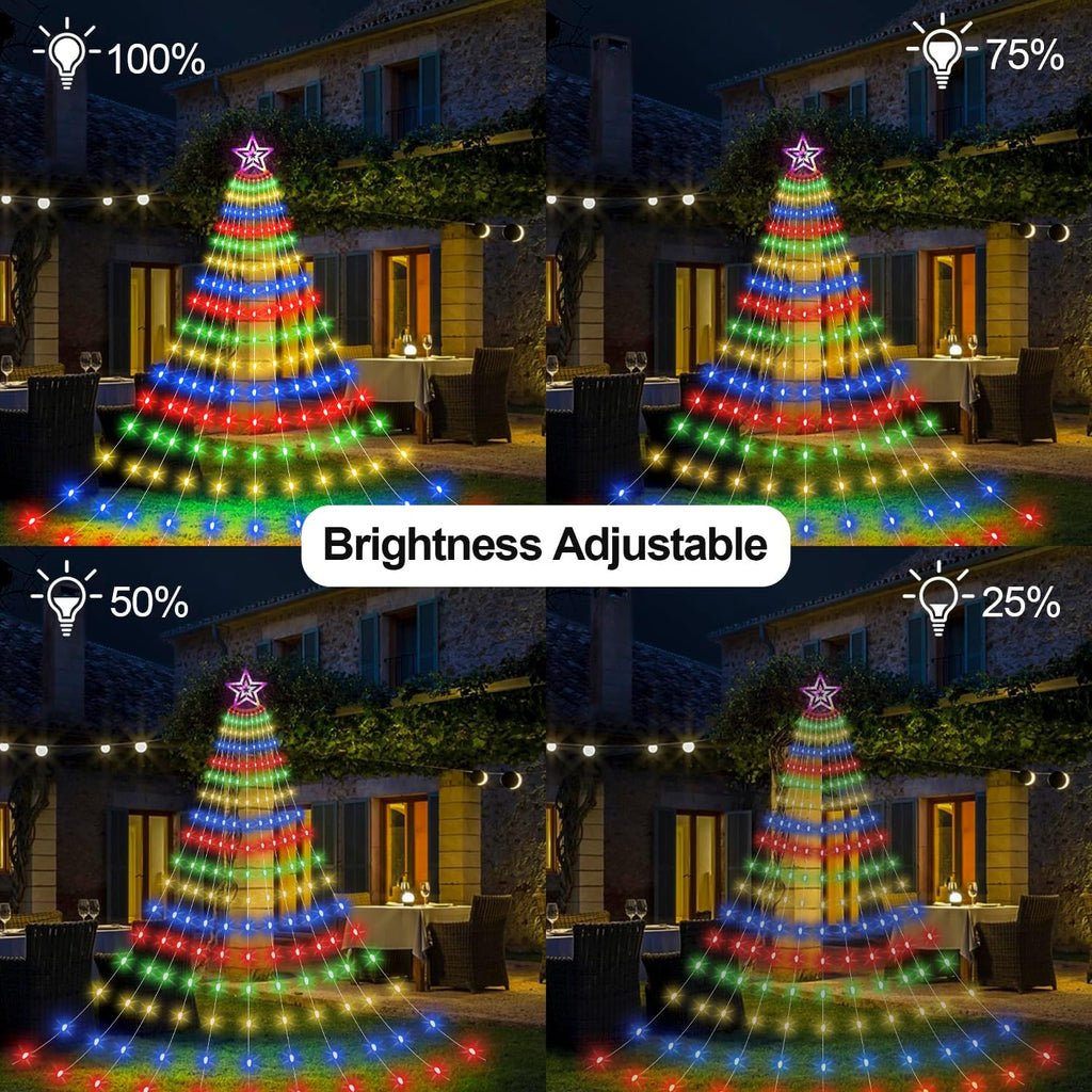 Christmas Star Waterfall Tree Lights - 23ft 11 Strand 818 LED Outdoor Decorations With 8 Modes Timer Remote - Plug-in