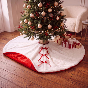 48 in Reversible Christmas Tree Skirt, Double Sided Red White Xmas Tree Mat