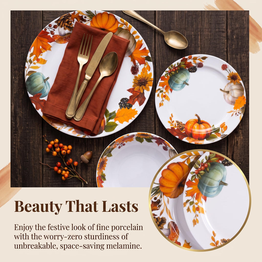 12‐Piece Fall Dinnerware Sets, Melamine Plates & Bowls Sets of 4