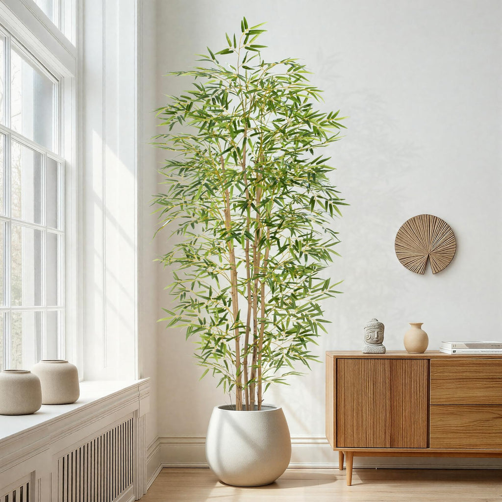 Artificial Bamboo Tree, Fake Bamboo Plant 7FT Tall with 6 Natural Real Bamboo Trunks, Artificial Tree Indoor Decor