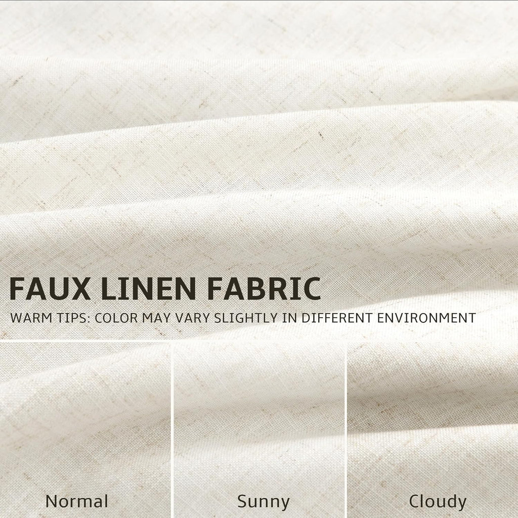 100% Blackout Linen Pinch Pleated Curtains 96 Inch Ceiling to Floor Ivory Beige Room Darkening Window Curtain for