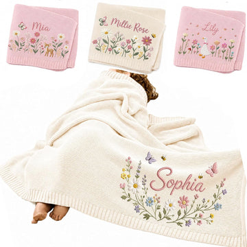 Personalized Baby Blanket Embroidered with Name, Custom Knit Baby Blanket for Girls Boys, Newborn Baby Gift, Gift