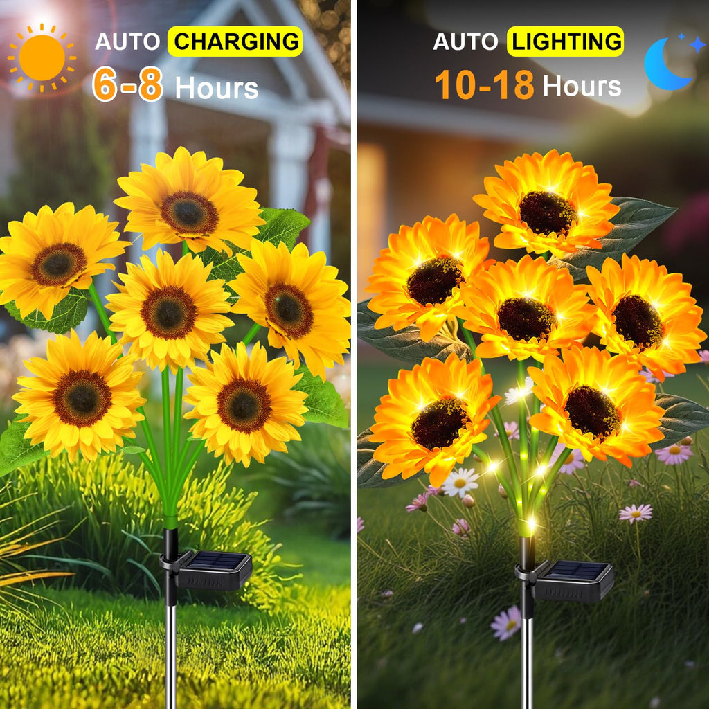Solar Lights Outdoor Garden Decor 4 Pack, 24 Sunflower, Waterproof