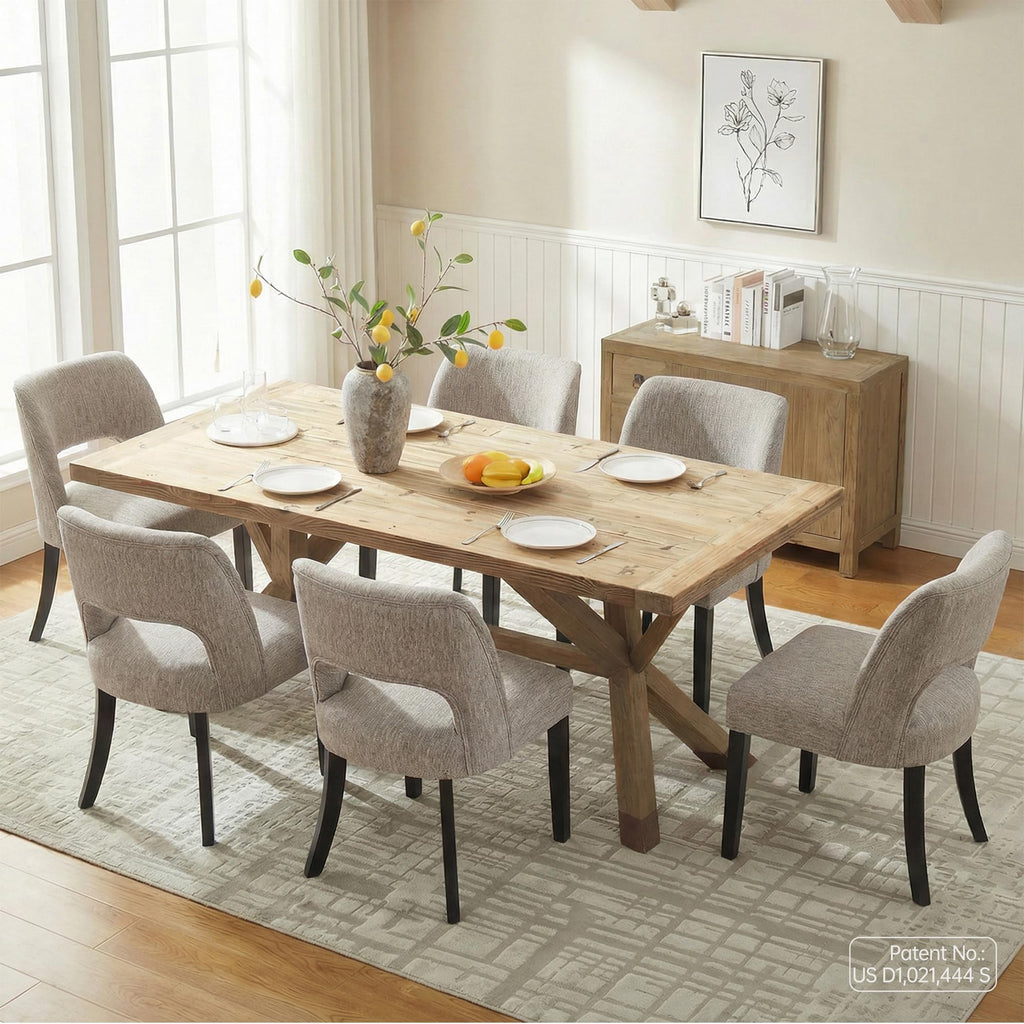 Wooden Dining Chairs Set of 6, Mid Century Modern Upholstered Dining Room Chairs with Black Wood Legs, Fabric