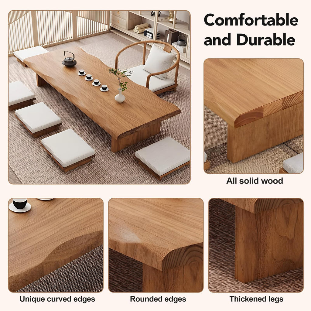 Solid Wood Japanese Low Floor Table Meditation Floor Sitting Altar Table for Living/Tea/Reception Room (Wood