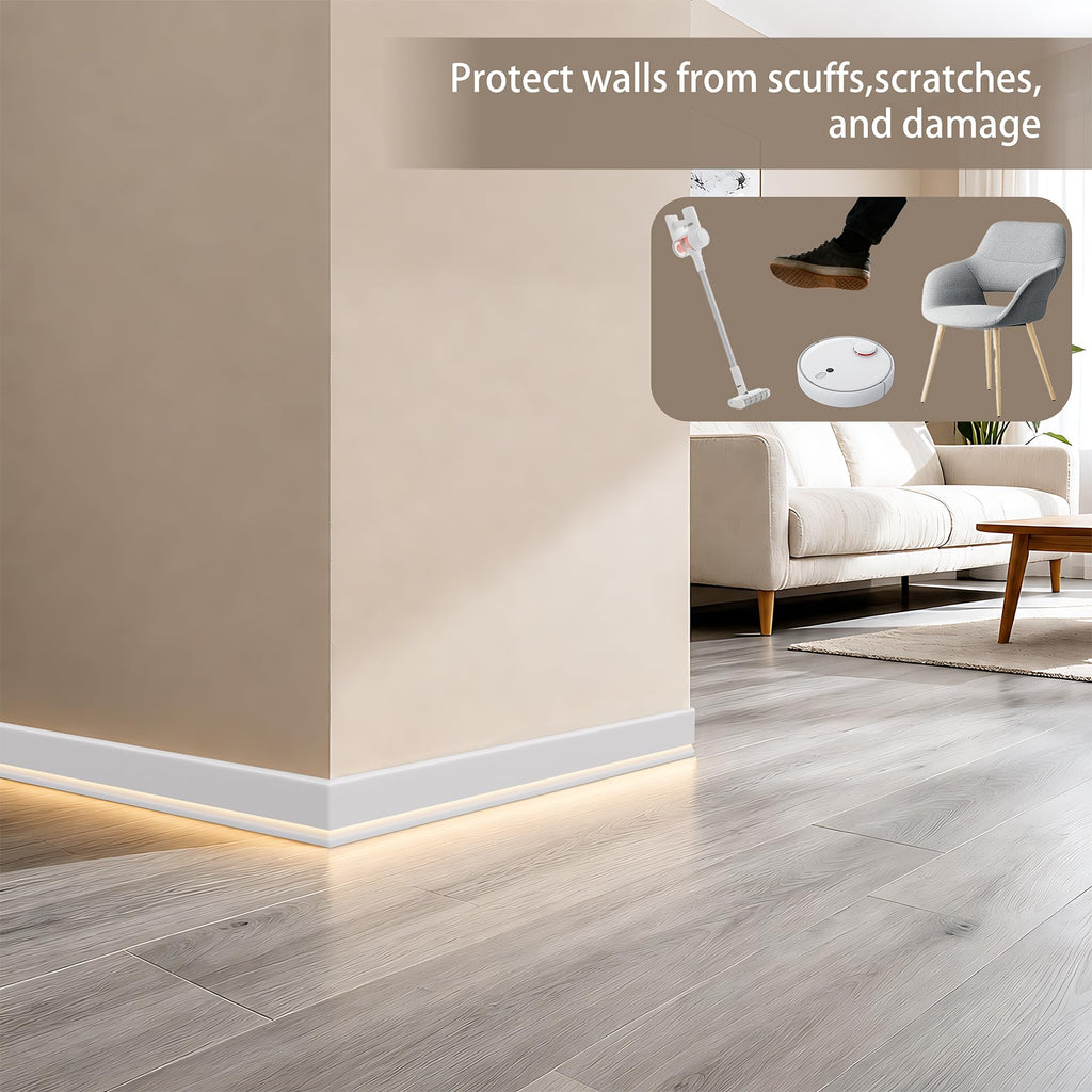 8 Pcs Baseboard Molding with LED Duct, 47.2 x 3.94 Inch, White