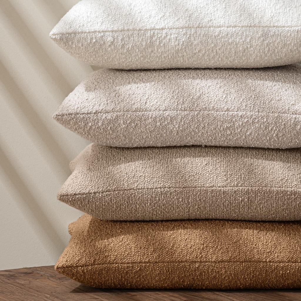 Textured Boucle Lumbar Pillow Cover for Bed 12x20 Beige