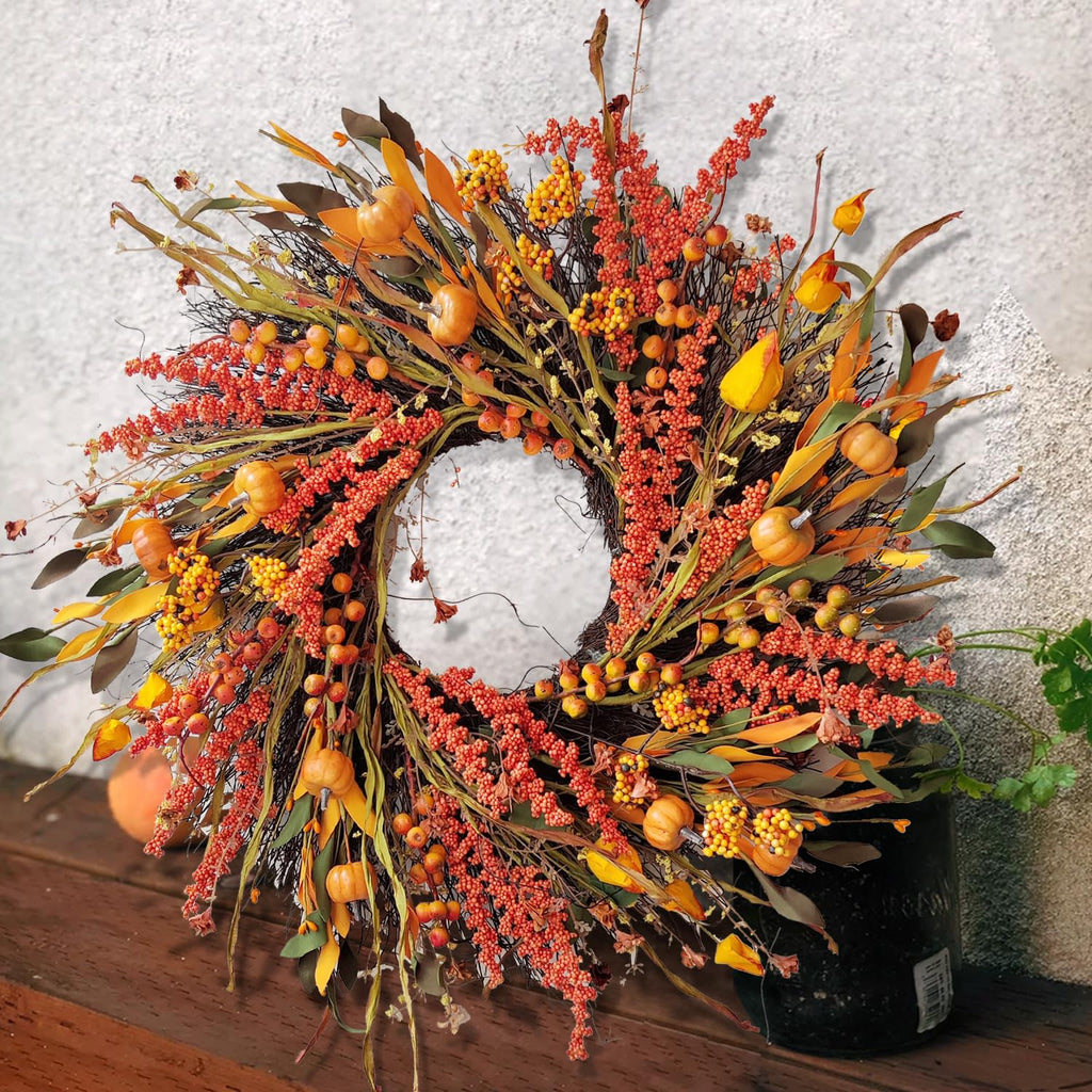 24In Fall Harvest Wreath for Front Door Autumn Thanksgiving Decor