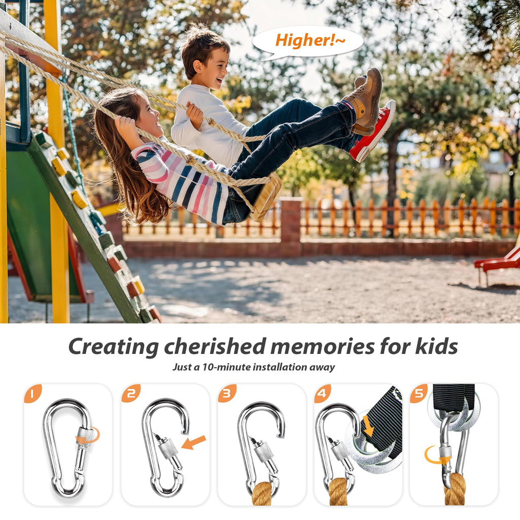 Hanging Wooden Tree Swing with Adjustable Hemp Rope & Tree Straps