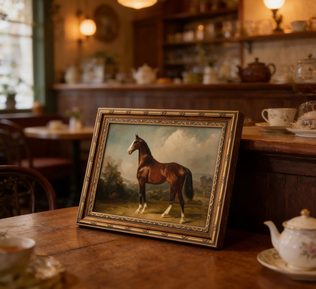 Vintage Gold Framed Horse Canvas Wall Art Farmhouse Animals Painting Picture Wall Decor Antique Picture Country