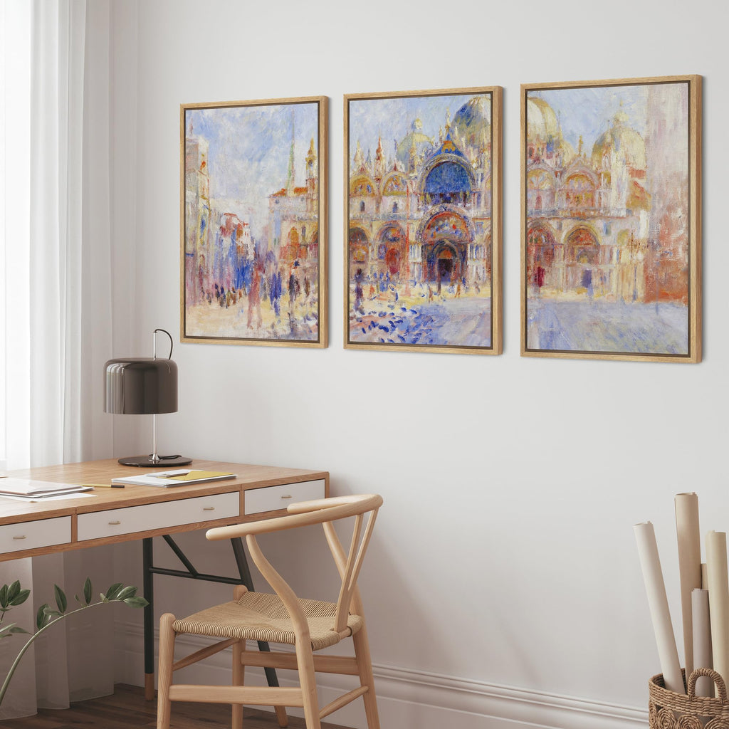 Framed Canvas Print Wall Art Set Piazza San Marco, Venice by Pierre Auguste Renoir Cultural Historic Oil Painting