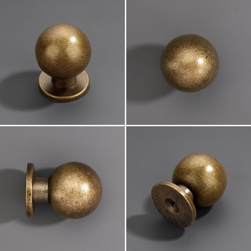 5 Pack 1 Inch (25mm) Diameter Round Solid Vintage Antique Brass Cabinet Knobs,Cabinet Pulls Knobs for Cabinets