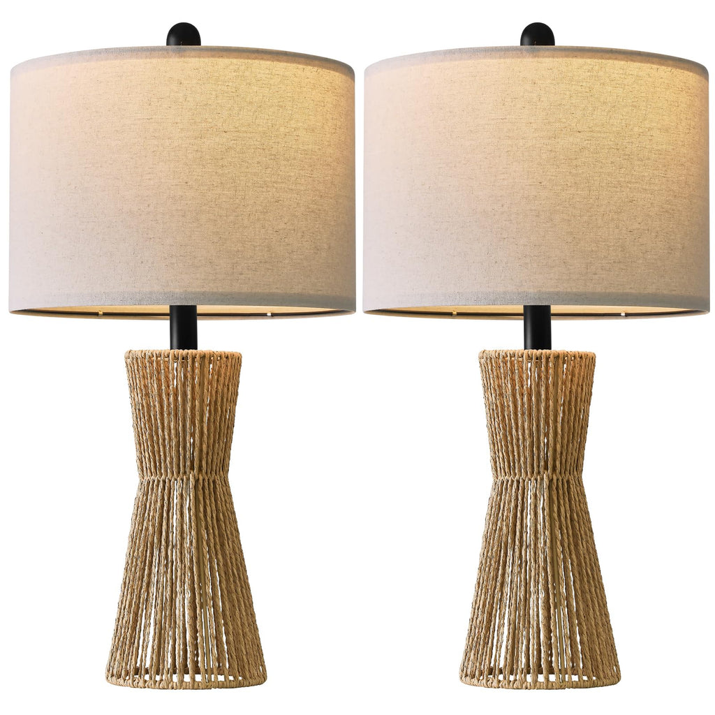 22.5" Table Lamps, Boho Lamps Set of 2 s, Bedside Lamp for Nightstands, Rattan Lamp, Farmhouse Table Lamp for Room