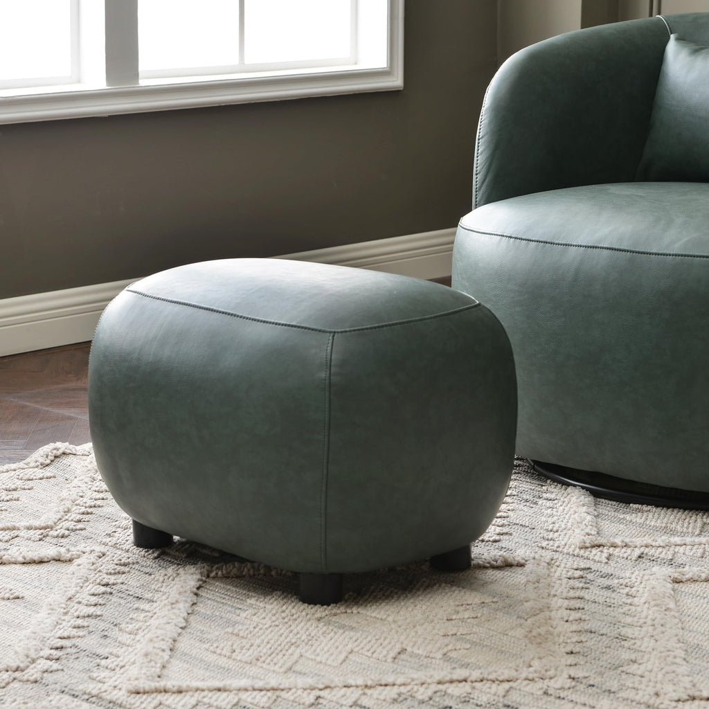 23" Wide Faux Leather Upholstered Ottoman Footrest, Green