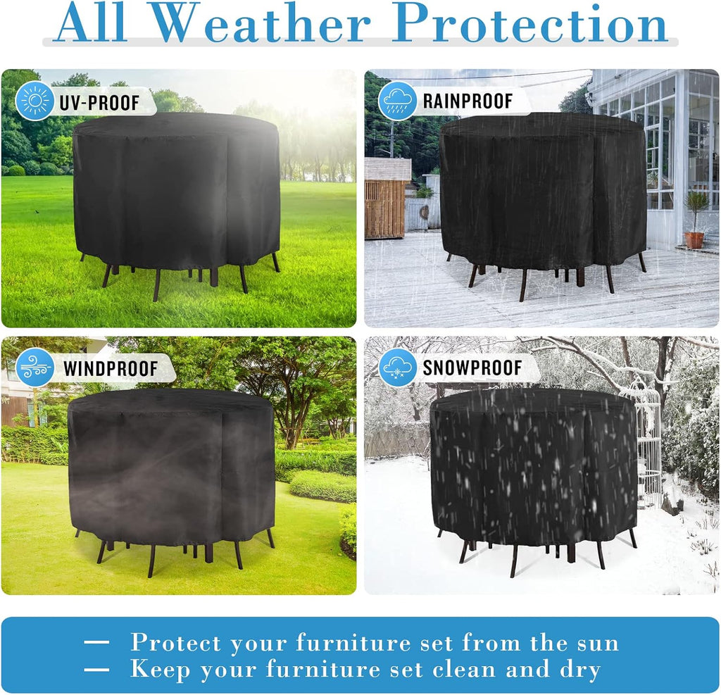 Round Patio Furniture Covers Waterproof 90''D x43''H | Patio Table Cover 90 inch Heavy Duty Outdoor Table Cover for