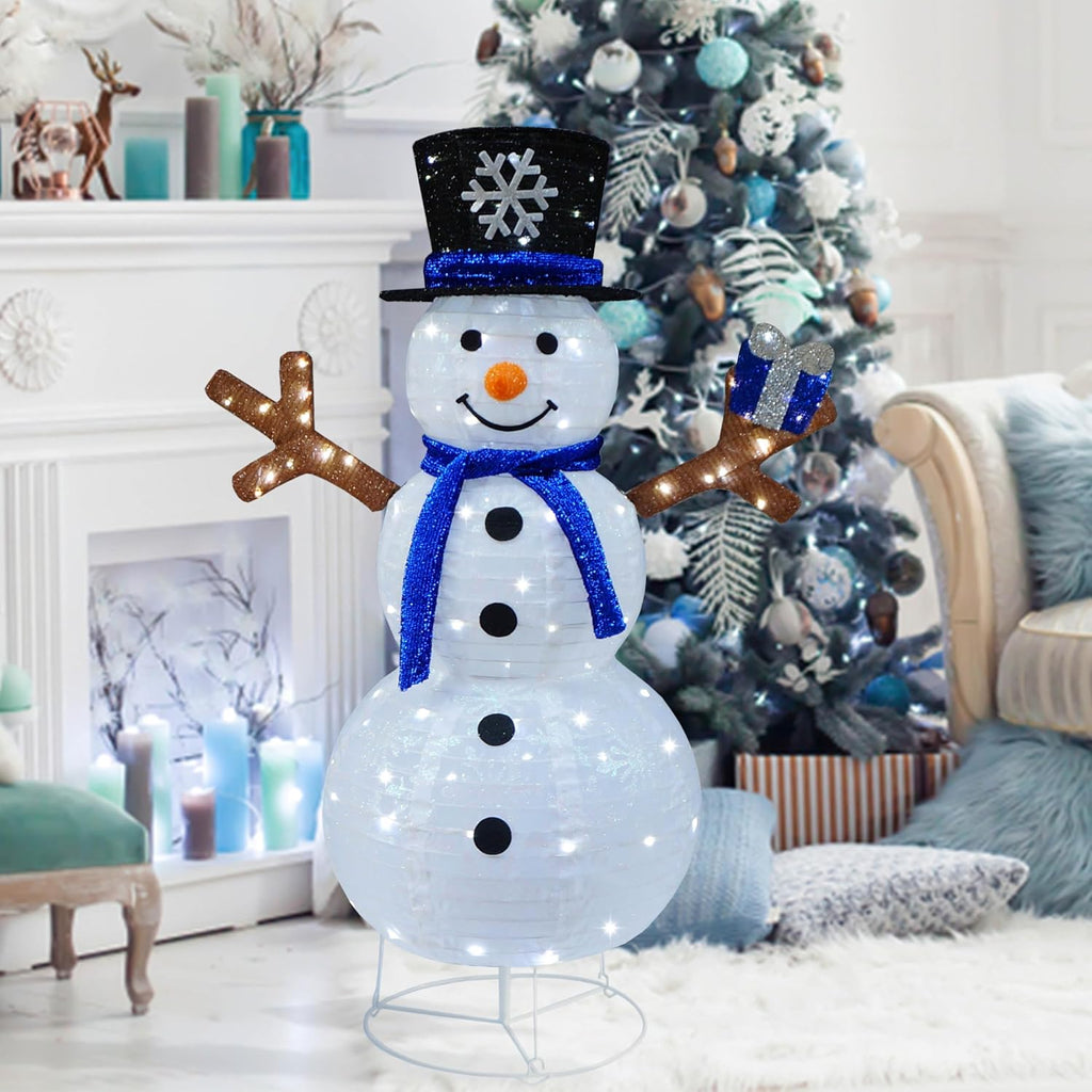 Outdoor Snowman Lighted, Pop-Up Snowman Outdoor Yard Christmas Decorations Prelit 100 Lights, Collapsible Lighted