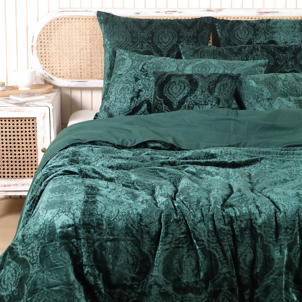 Damask Printed Velvet Duvet Cover 3 Pcs Set Solid Pattern Luxury Bedding Cover Comforter Cover with 2 Pillow Shames
