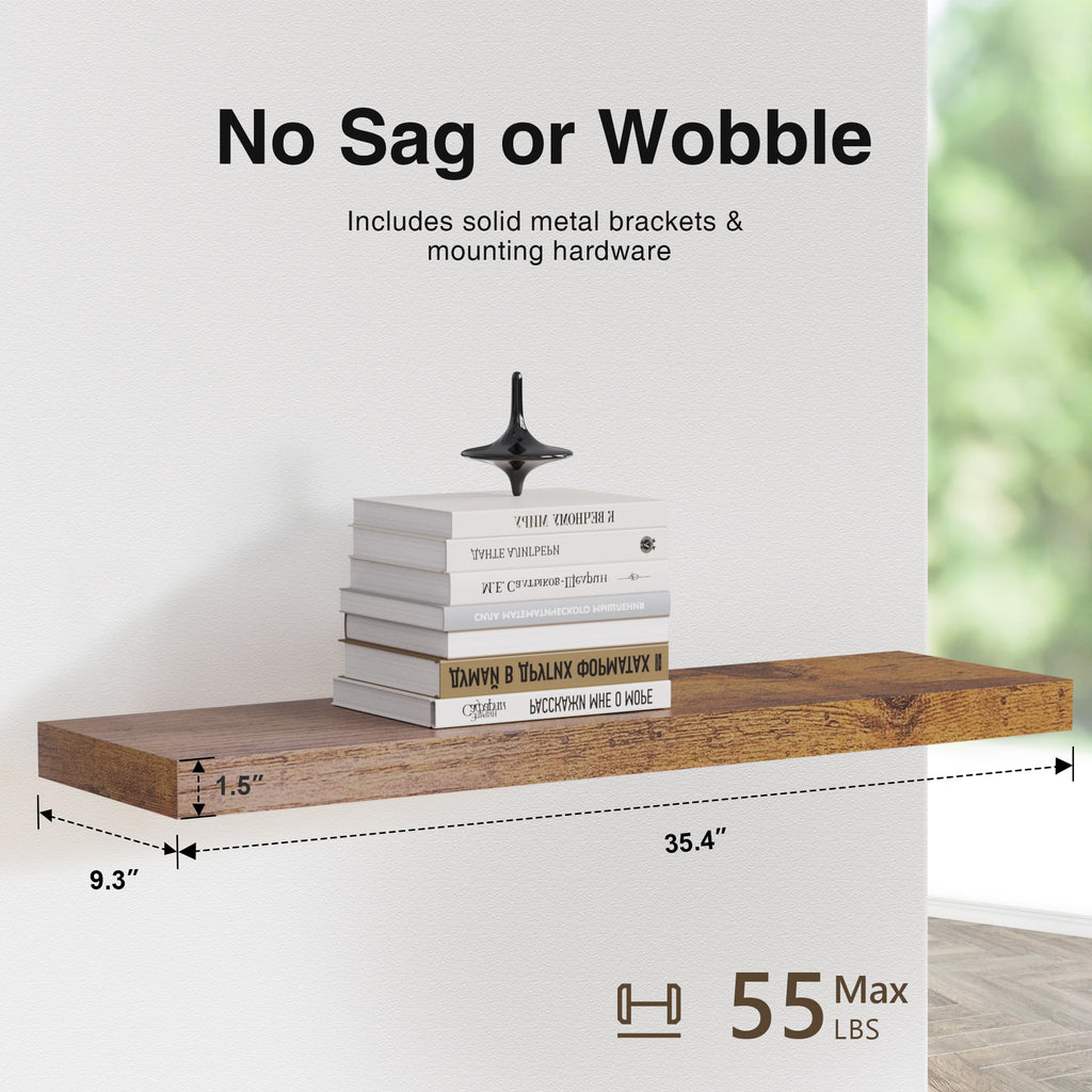 Bathroom Floating Shelves for Wall, 36" Shelf, Set of 3, Rustic Brown