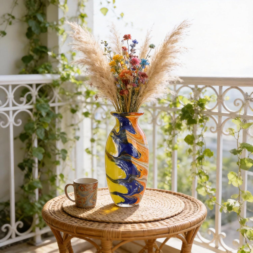 Hand Blown Glass vase, Colorful Decorative vase, Modern Glass Art Piece, Perfect Coffee Tables, Dining Table