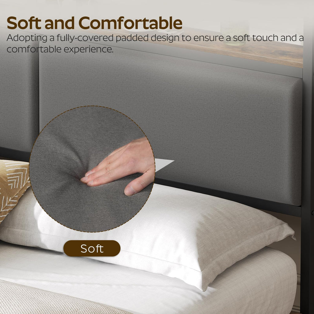 Headboard Only with Storage, Upholstered Head Board with Charging Station, Height Adjustable, Sturdy and Stable