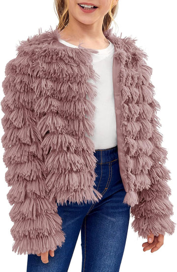 Girls Open Front Cardigan Faux Fur Coat Warm Fuzzy Trendy Winter Vintage Parka Shaggy Party Outerwear Jackets Tops