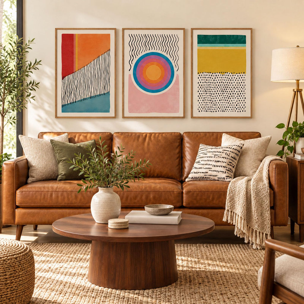 3 Piece Large Abstract Framed Wall Art, Mid Century Modern Wall Art, Paintings Wall Decor-Boho Wall Art Decor