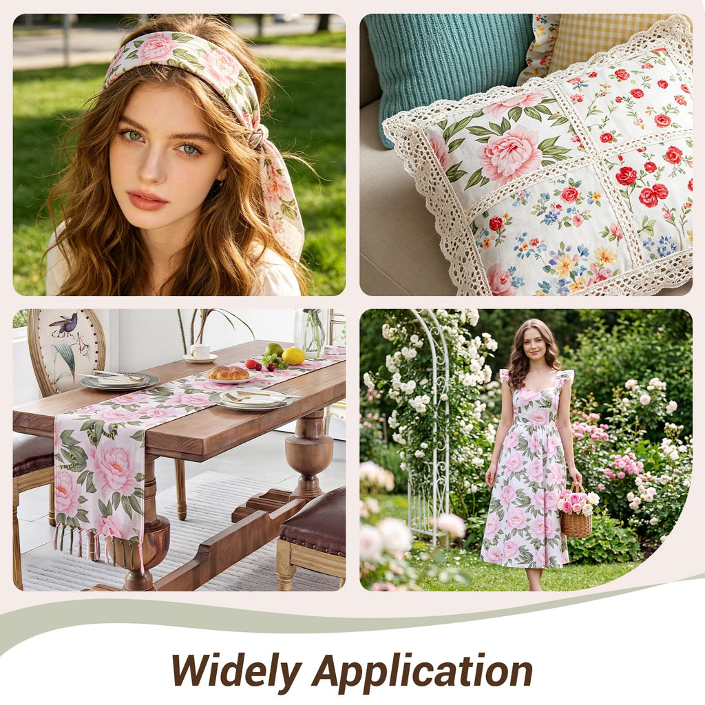 57.48" Wide Floral Printed Fabric by the Yard, Cotton Fabric for Sewing, DIY Crafting Fashion Design, Washable