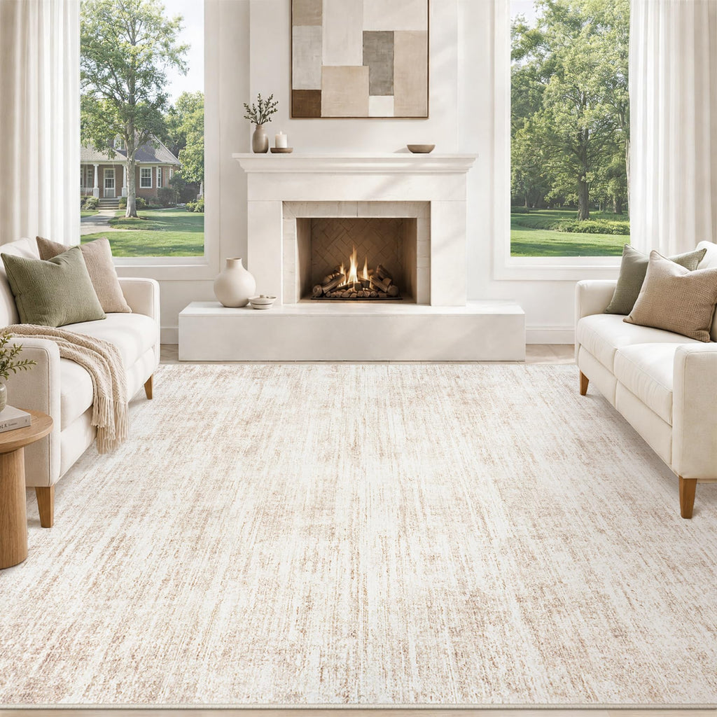 Area Rugs Washable Rug Neutral Abstract Beige Carpet