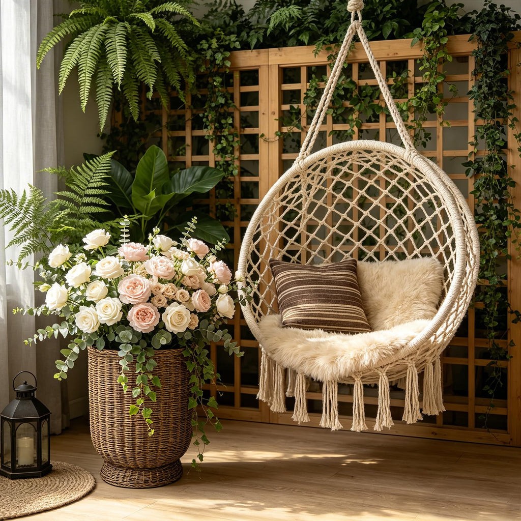 Rattan Planter, Woven Planter Basket for Plants Indoor Outdoor, Rattan Flower Pot, Decorative Plant Holder Basket for