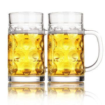 Freezer Beer Mugs, 20 oz Large Heavy Glass Mugs with Handles Set of 2, Clear Large Beer Steins for Tea, Coffee