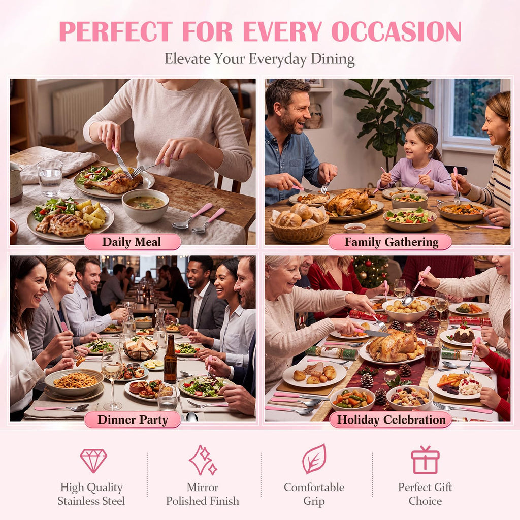 30 Pcs Pink Silverware Set Stainless Steel Utensil Sets for 6 Guest