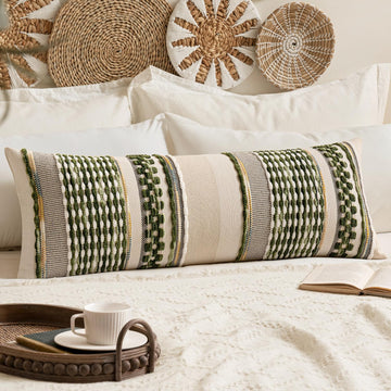 Boho Decorative Pillow Covers Olive Green Stripe 14x36 Pack of 1