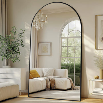 Oversized Arched Full Length Mirror with Stand, 82"X44", Black