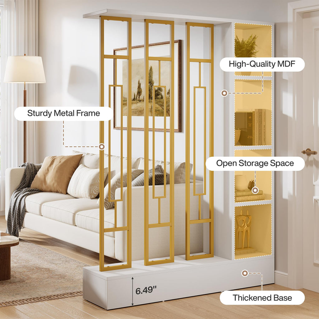 Room Divider with Shelves, 71" Freestanding Storage Room Divider