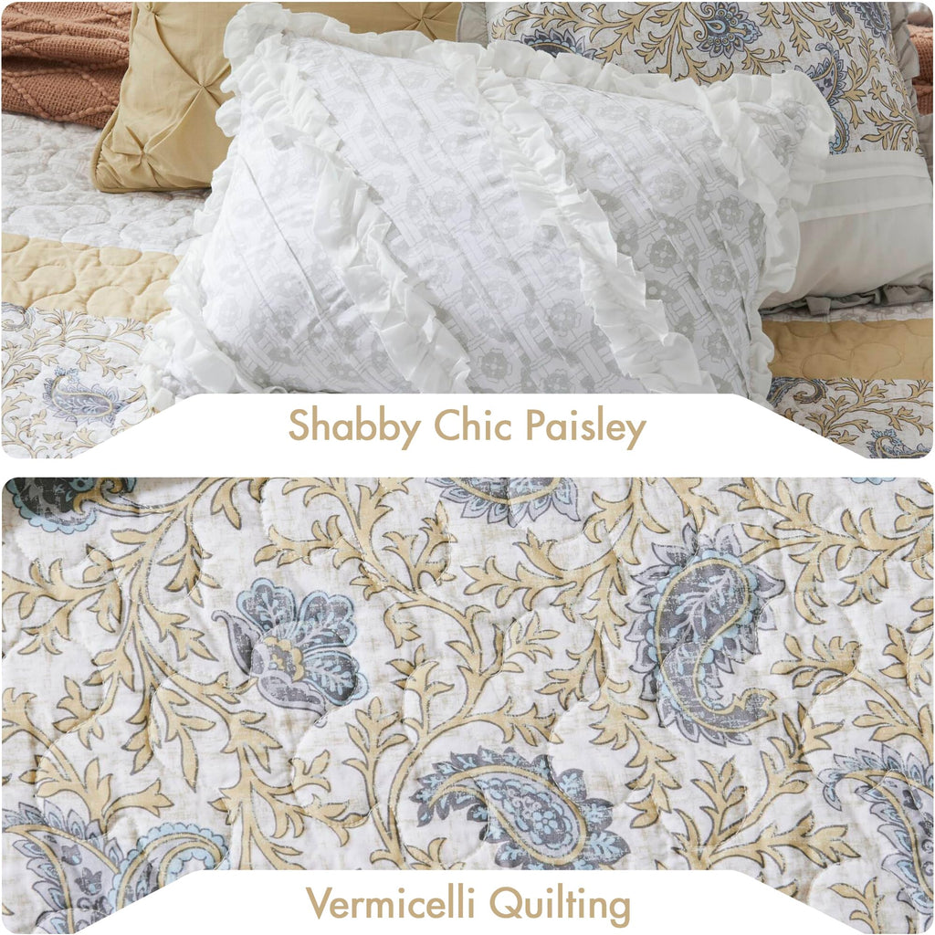 100% Cotton Quilt Set Floral Print, Double Sided Stitching, All Season, Lightweight Coverlet Shabby Chic Bedding