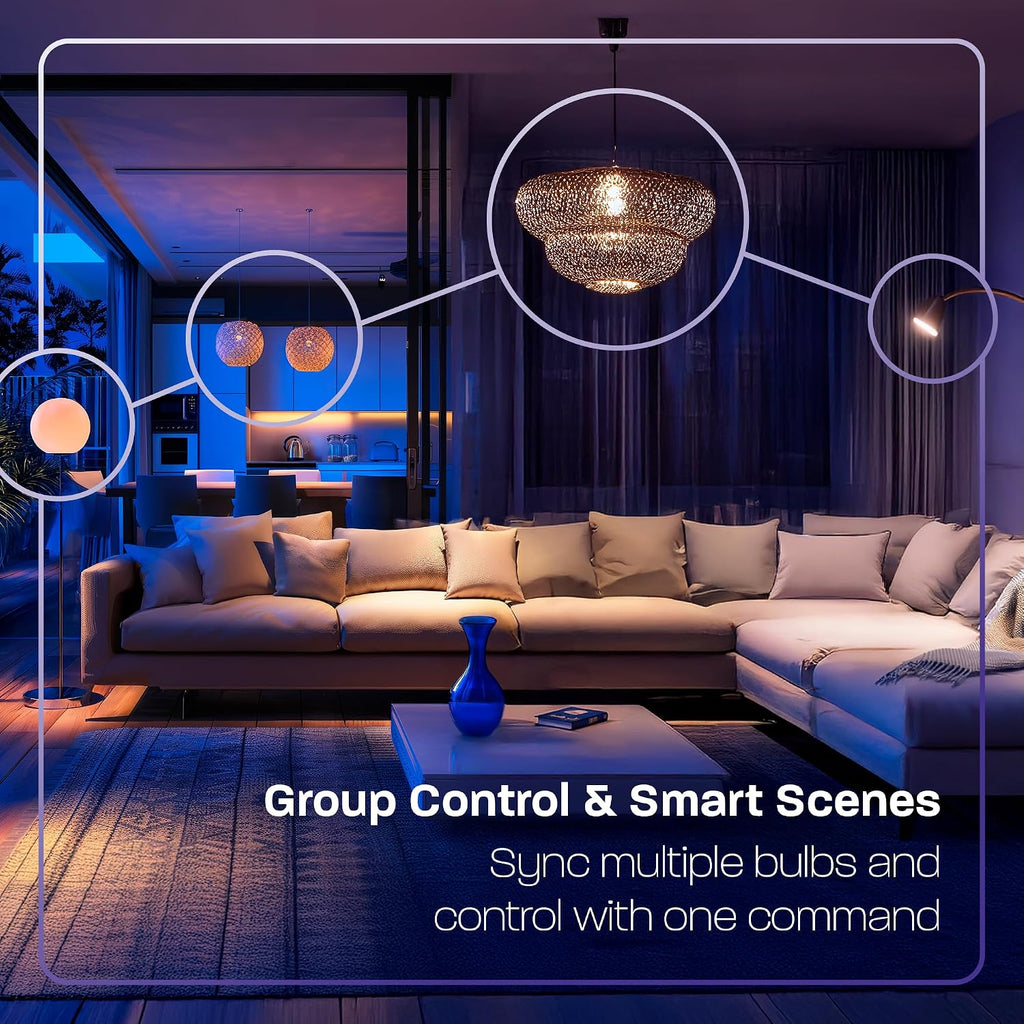 Smart LED Light Bulb, 9W (60W), Tunable White, Dimmable, Music Sync, 16 Million Colors, WiFi+Bluetooth, Compatible