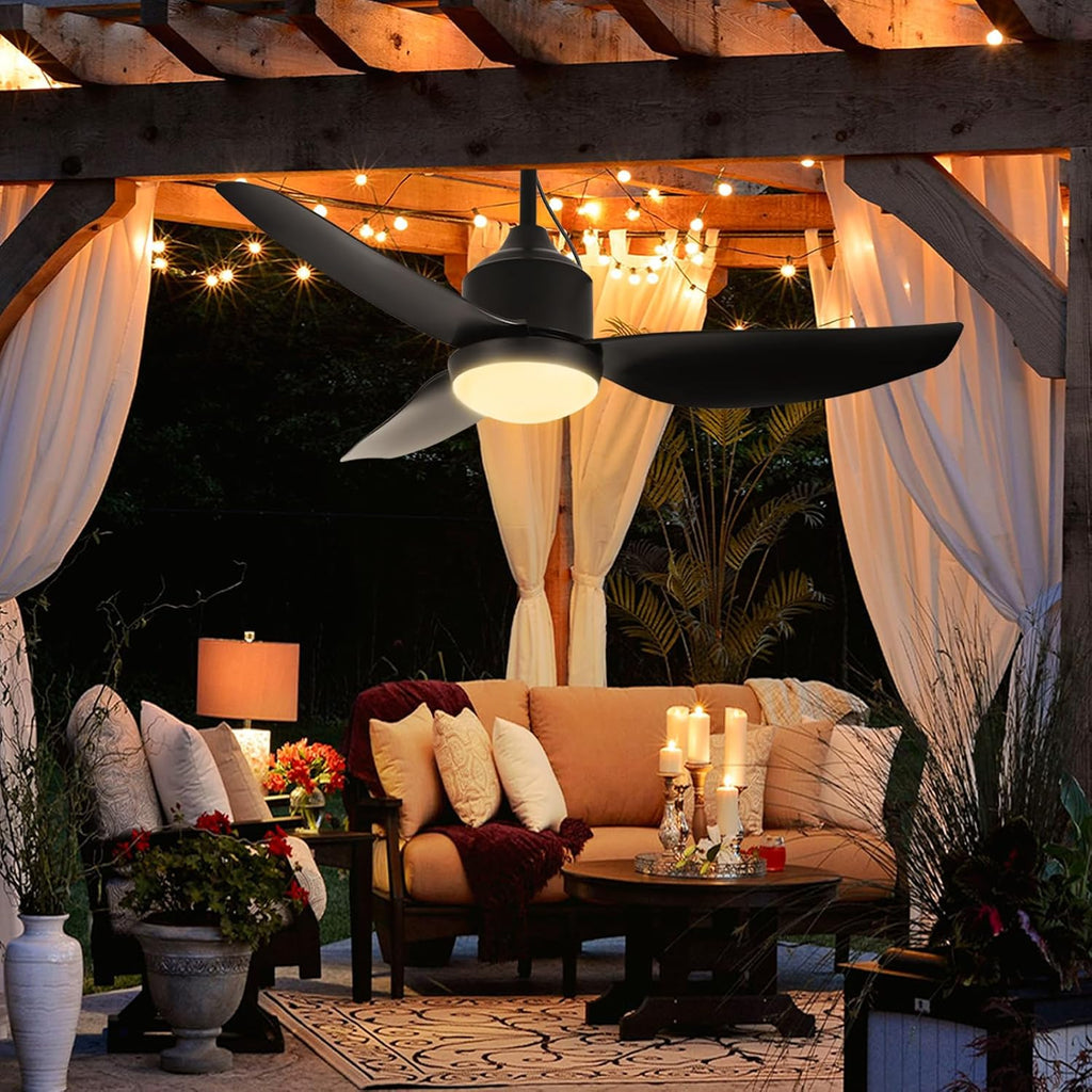 42 Inch Black Waterproof Gazebo Fans with Lights Outdoor Hanging - Plug in Remote App Control for Patios Indoor Farmhouse Porch - 6 Speed Reversible DC Motor A101-B0F29G4MR4