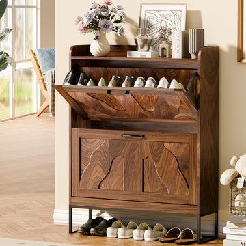 Shoe Storage Cabinet with 2 Flip Drawers, Narrow Shoe Cabinet, Freestanding Organizer Shoe Rack Cabinet for Front