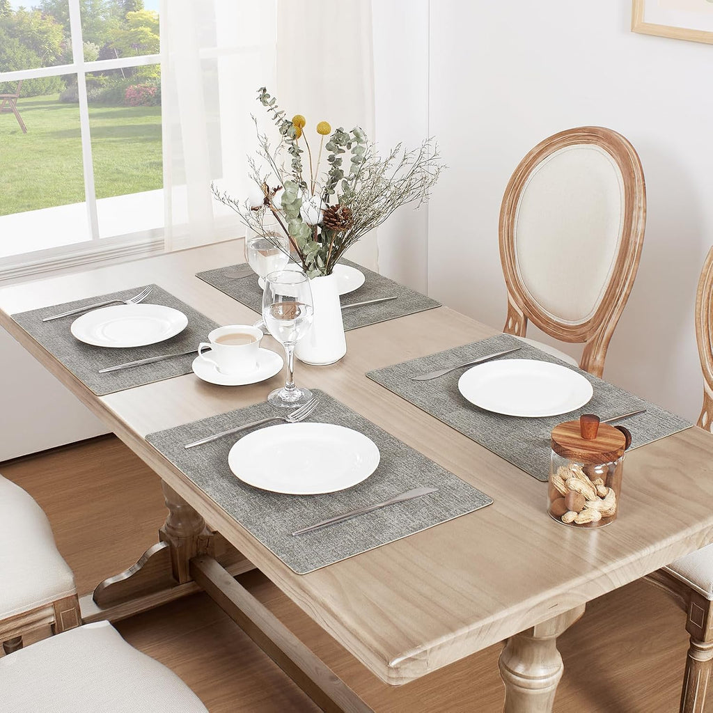 Vinyl Placemats - Faux Leather Heat Resistant Place Mats, 100% Waterproof Oilproof Wipe Clean Table Mats - Set of 4