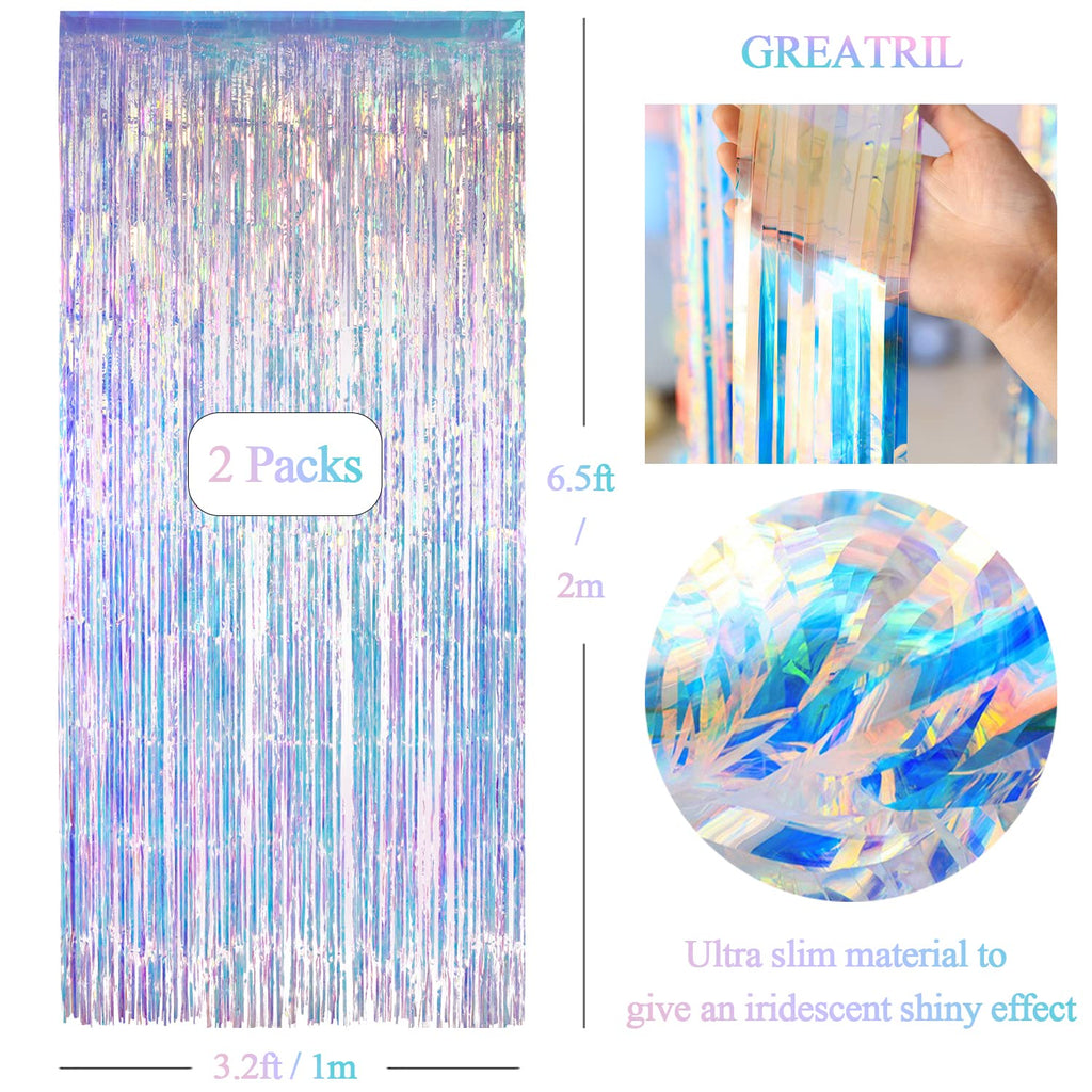 Iridescent Party Streamers Backdrop 3.2ft x 6.5ft 2 PCS